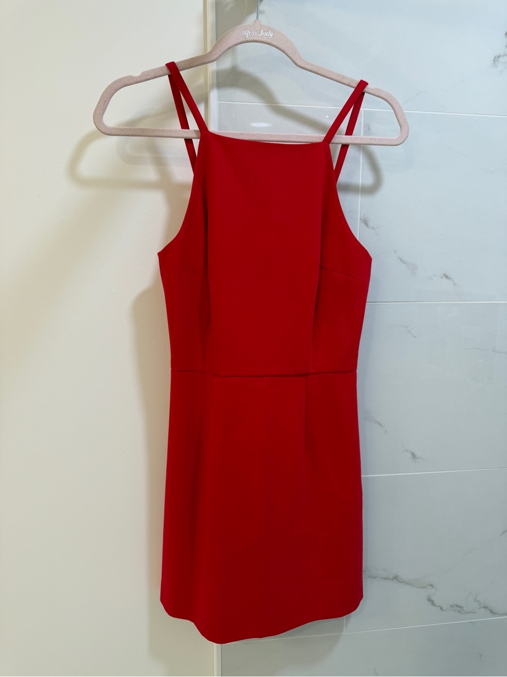 French Connection Red Whisper Light Square Neck Mini Dress